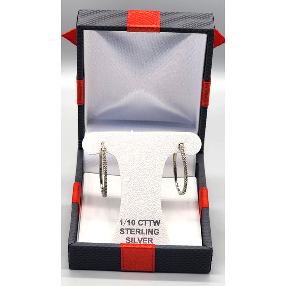 Diamond Sterling Silver Hoop Earrings - Picture 2 of 6